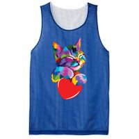 Rainbow Cute Cat Hugging Valentine Heart Kitty Love Cat Meaningful Gift Mesh Reversible Basketball Jersey Tank