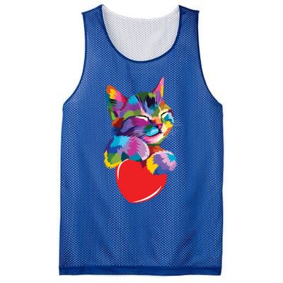 Rainbow Cute Cat Hugging Valentine Heart Kitty Love Cat Meaningful Gift Mesh Reversible Basketball Jersey Tank