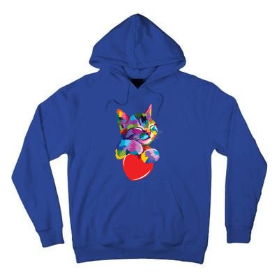 Rainbow Cute Cat Hugging Valentine Heart Kitty Love Cat Meaningful Gift Tall Hoodie