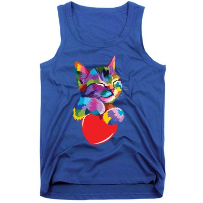 Rainbow Cute Cat Hugging Valentine Heart Kitty Love Cat Meaningful Gift Tank Top