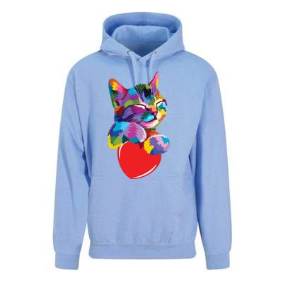 Rainbow Cute Cat Hugging Valentine Heart Kitty Love Cat Meaningful Gift Unisex Surf Hoodie