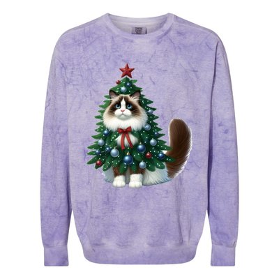 Ragdoll Cat Christmas Tree Costume Gift Colorblast Crewneck Sweatshirt