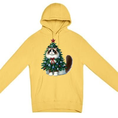 Ragdoll Cat Christmas Tree Costume Gift Premium Pullover Hoodie