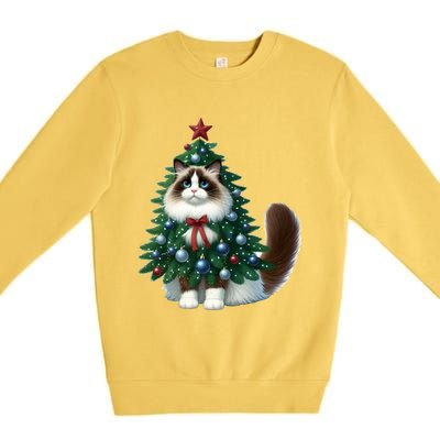 Ragdoll Cat Christmas Tree Costume Gift Premium Crewneck Sweatshirt