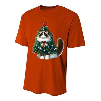 Ragdoll Cat Christmas Tree Costume Gift Performance Sprint T-Shirt