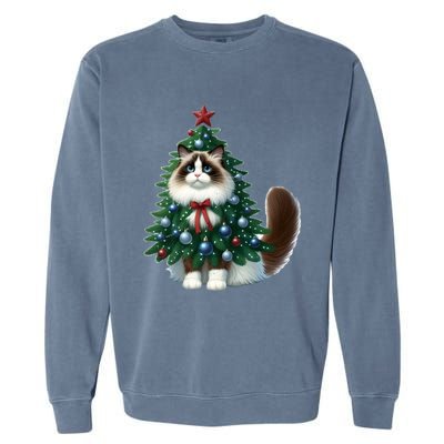 Ragdoll Cat Christmas Tree Costume Gift Garment-Dyed Sweatshirt