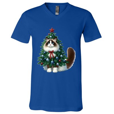 Ragdoll Cat Christmas Tree Costume Gift V-Neck T-Shirt