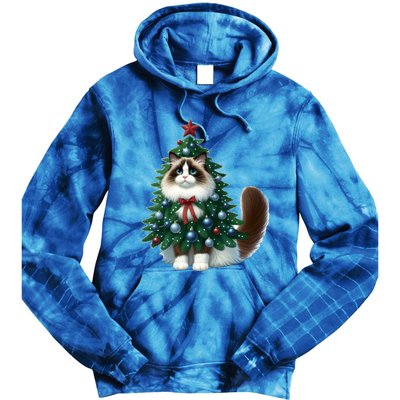 Ragdoll Cat Christmas Tree Costume Gift Tie Dye Hoodie