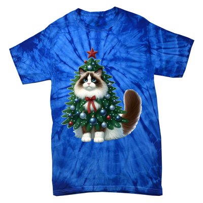 Ragdoll Cat Christmas Tree Costume Gift Tie-Dye T-Shirt