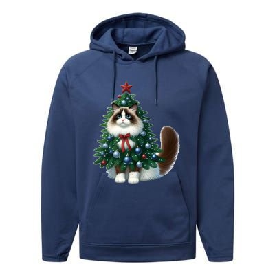 Ragdoll Cat Christmas Tree Costume Gift Performance Fleece Hoodie