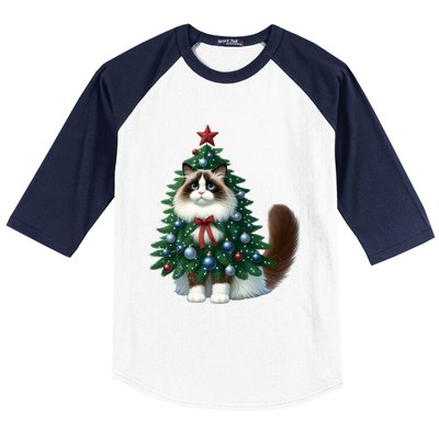 Ragdoll Cat Christmas Tree Costume Gift Baseball Sleeve Shirt