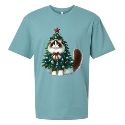 Ragdoll Cat Christmas Tree Costume Gift Sueded Cloud Jersey T-Shirt