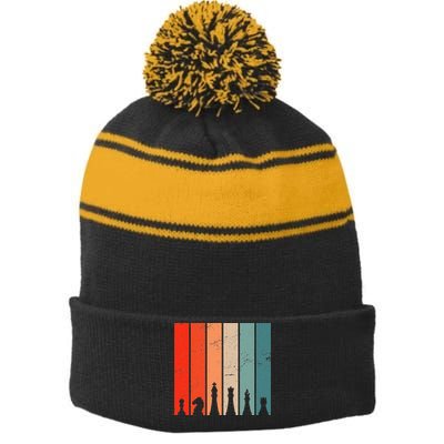 Retro Chess Chessboard Chess Character Chess Pieces Stripe Pom Pom Beanie