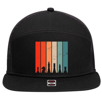 Retro Chess Chessboard Chess Character Chess Pieces 7 Panel Mesh Trucker Snapback Hat