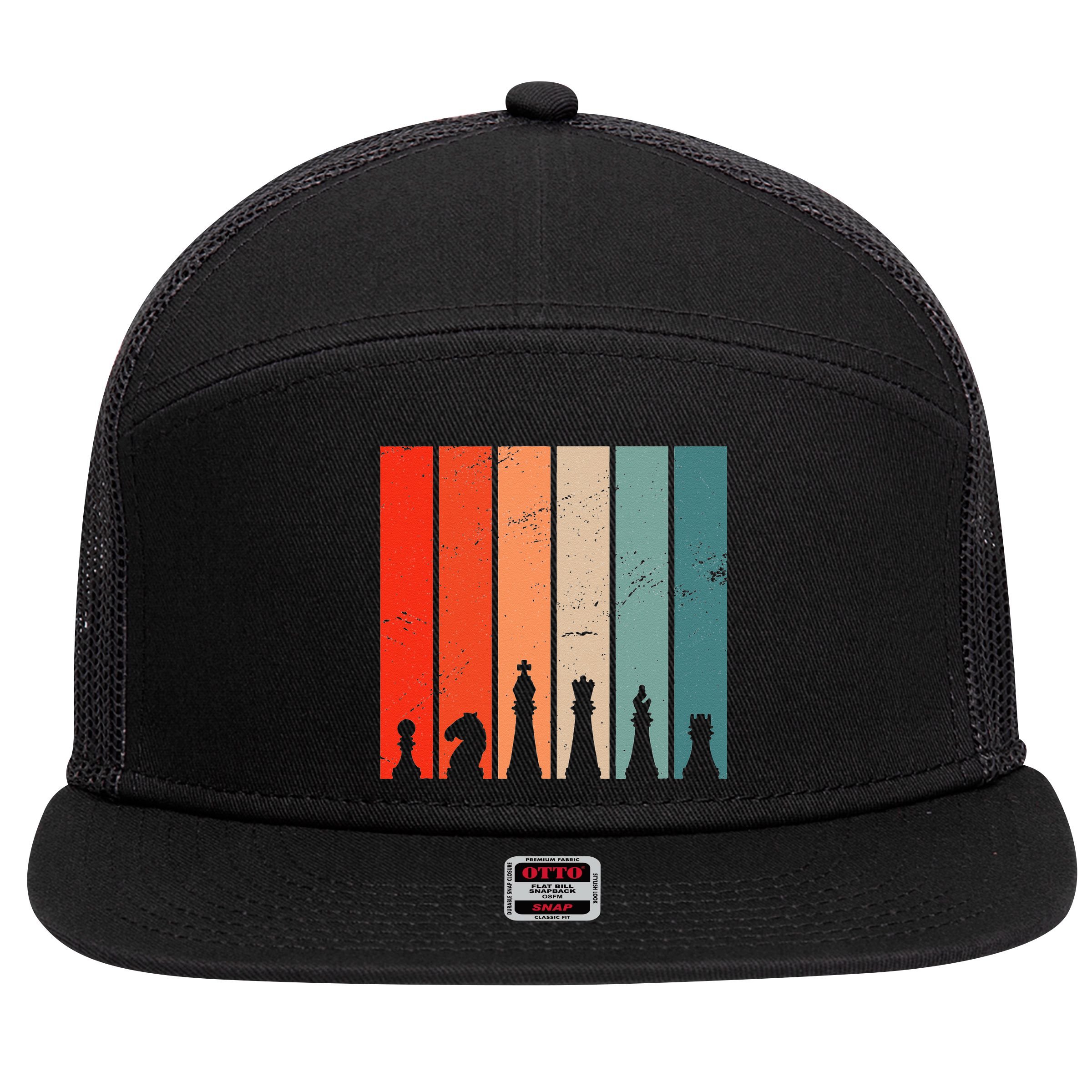 Retro Chess Chessboard Chess Character Chess Pieces 7 Panel Mesh Trucker Snapback Hat