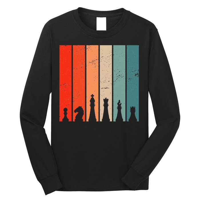 Retro Chess Chessboard Chess Character Chess Pieces Long Sleeve Shirt