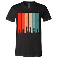 Retro Chess Chessboard Chess Character Chess Pieces V-Neck T-Shirt