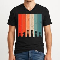 Retro Chess Chessboard Chess Character Chess Pieces V-Neck T-Shirt