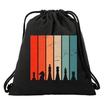 Retro Chess Chessboard Chess Character Chess Pieces Drawstring Bag