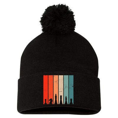 Retro Chess Chessboard Chess Character Chess Pieces Pom Pom 12in Knit Beanie