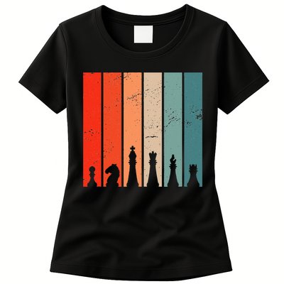 Retro Chess Chessboard Chess Character Chess Pieces Womens T-Shirt