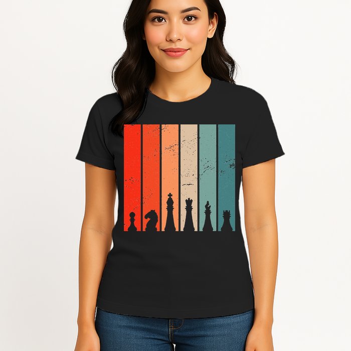 Retro Chess Chessboard Chess Character Chess Pieces Womens T-Shirt