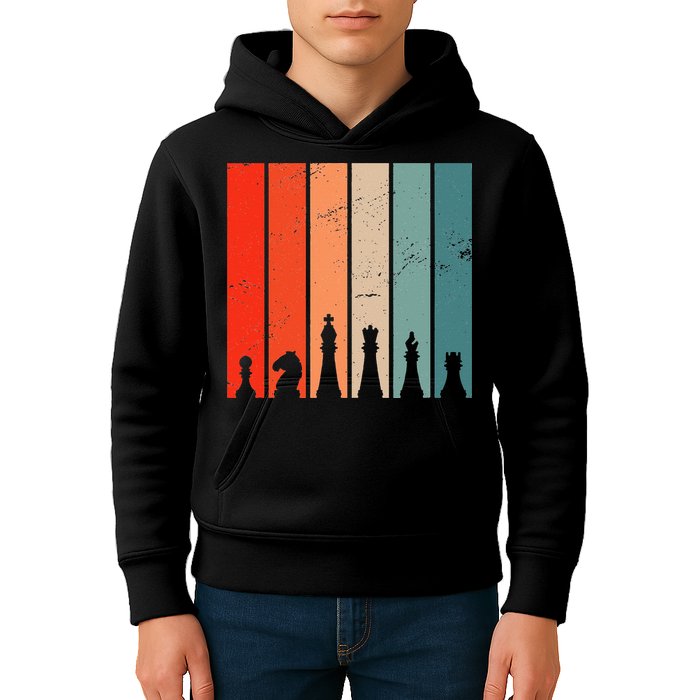 Retro Chess Chessboard Chess Character Chess Pieces Kids Hoodie