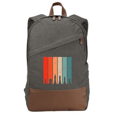 Retro Chess Chessboard Chess Character Chess Pieces Cotton Canvas Backpack