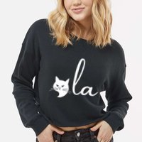 Retro Cat Comma La Kamala Harris For President 2024 Election Cropped Pullover Crew