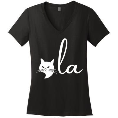 Retro Cat Comma La Kamala Harris For President 2024 Election Women's V-Neck T-Shirt