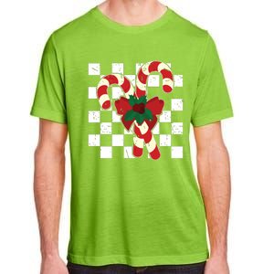 Retro Candy Cane Trendy Checkered Christmas Holiday Adult ChromaSoft Performance T-Shirt