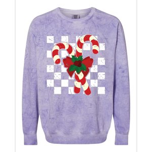 Retro Candy Cane Trendy Checkered Christmas Holiday Colorblast Crewneck Sweatshirt