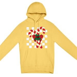 Retro Candy Cane Trendy Checkered Christmas Holiday Premium Pullover Hoodie