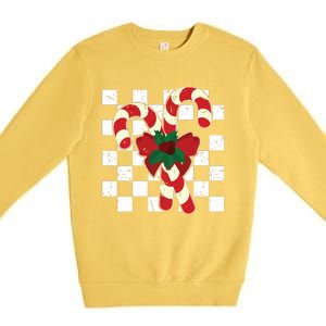 Retro Candy Cane Trendy Checkered Christmas Holiday Premium Crewneck Sweatshirt