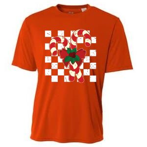 Retro Candy Cane Trendy Checkered Christmas Holiday Cooling Performance Crew T-Shirt