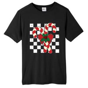 Retro Candy Cane Trendy Checkered Christmas Holiday Tall Fusion ChromaSoft Performance T-Shirt