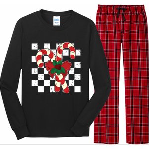 Retro Candy Cane Trendy Checkered Christmas Holiday Long Sleeve Pajama Set