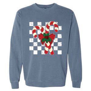 Retro Candy Cane Trendy Checkered Christmas Holiday Garment-Dyed Sweatshirt