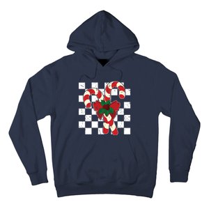 Retro Candy Cane Trendy Checkered Christmas Holiday Hoodie