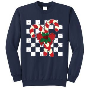 Retro Candy Cane Trendy Checkered Christmas Holiday Sweatshirt