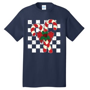 Retro Candy Cane Trendy Checkered Christmas Holiday Tall T-Shirt