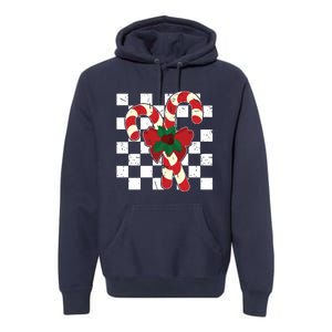 Retro Candy Cane Trendy Checkered Christmas Holiday Premium Hoodie