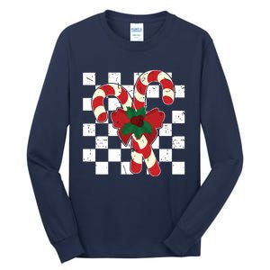 Retro Candy Cane Trendy Checkered Christmas Holiday Tall Long Sleeve T-Shirt