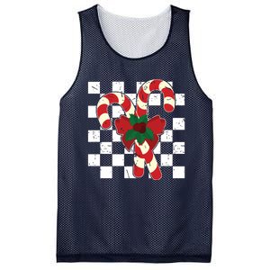 Retro Candy Cane Trendy Checkered Christmas Holiday Mesh Reversible Basketball Jersey Tank