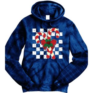 Retro Candy Cane Trendy Checkered Christmas Holiday Tie Dye Hoodie