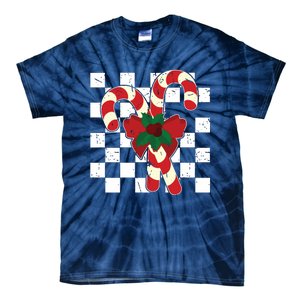 Retro Candy Cane Trendy Checkered Christmas Holiday Tie-Dye T-Shirt