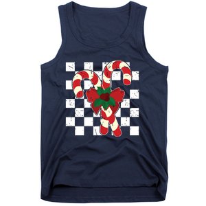 Retro Candy Cane Trendy Checkered Christmas Holiday Tank Top