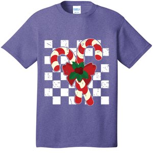 Retro Candy Cane Trendy Checkered Christmas Holiday T-Shirt