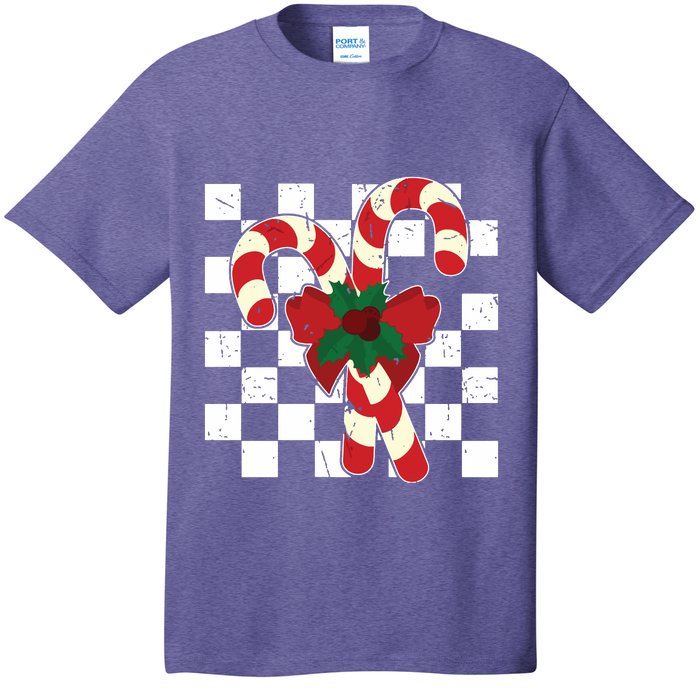 Retro Candy Cane Trendy Checkered Christmas Holiday T-Shirt