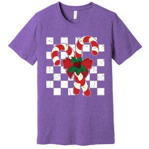 Retro Candy Cane Trendy Checkered Christmas Holiday Premium T-Shirt